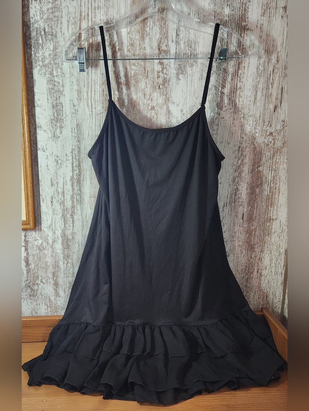 Solis Black Slip Dress Ruffled Hem Adjustable Straps Size M/L - Picture 2 of 9